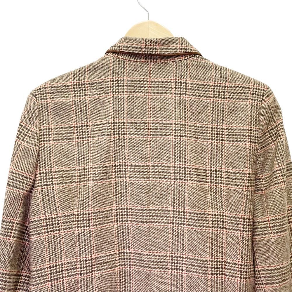 Lands End Glen Plaid Single Button Blazer Tan & Brown Leather Buttons Size 16 - Picture 10 of 15